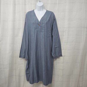 Blue Peach Plaid V-neck Night Shirt Unisex Preppy L/XL